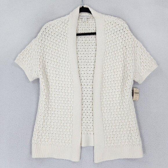 Coldwater Creek Sweaters - Coldwater Creek Sweater Womens Medium Off White Knit Short Sleeve Cardigan NEW